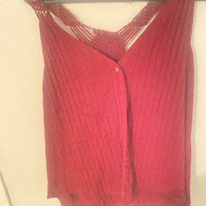 Maroon waffle knit racer back tank top